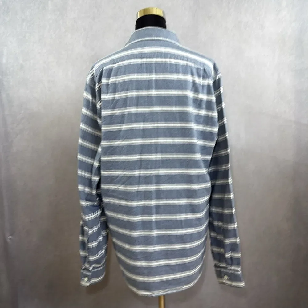 J. Crew Work Shirt | Blue White Striped Twill Rugby Camp Shirt | Size L